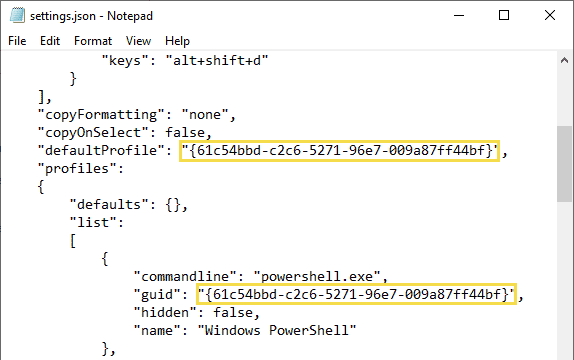 windows terminal json settings