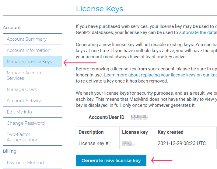 MaxMind license key